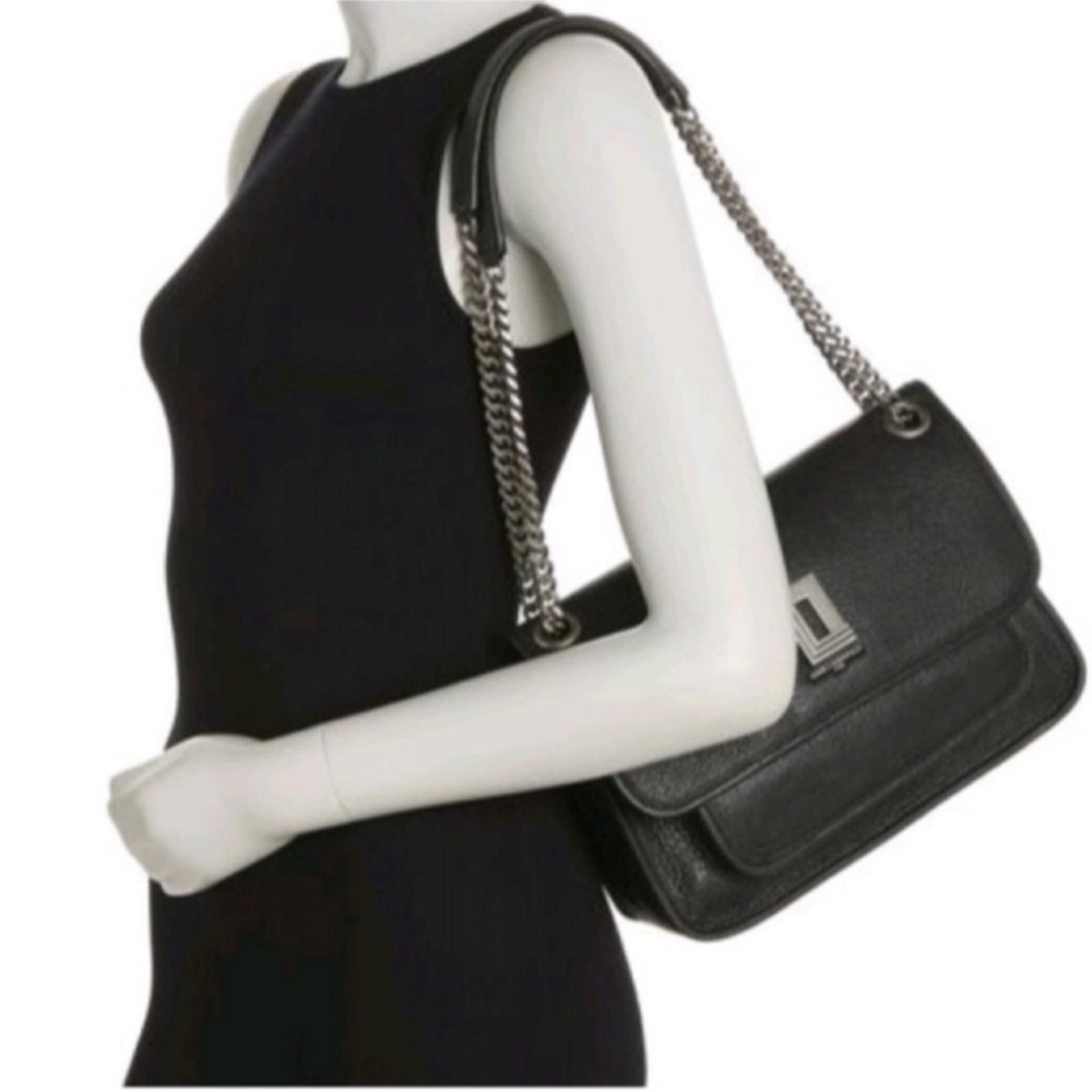 LIKE NEW! Karl Lagerfeld Lyon Black Leather Shoulder Bag satchel purse - Picture 3 of 16